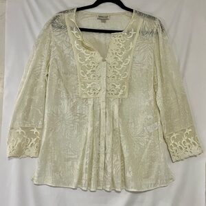 Coldwater Creek women’s size large Cream Fairy Whimsical Lace Blouse